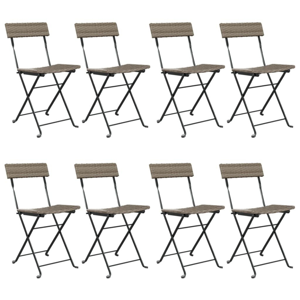 (grey, 8 pcs) vidaXL Folding Bistro Chairs Poly Rattan and Steel Patio Outdoor Dining Chair