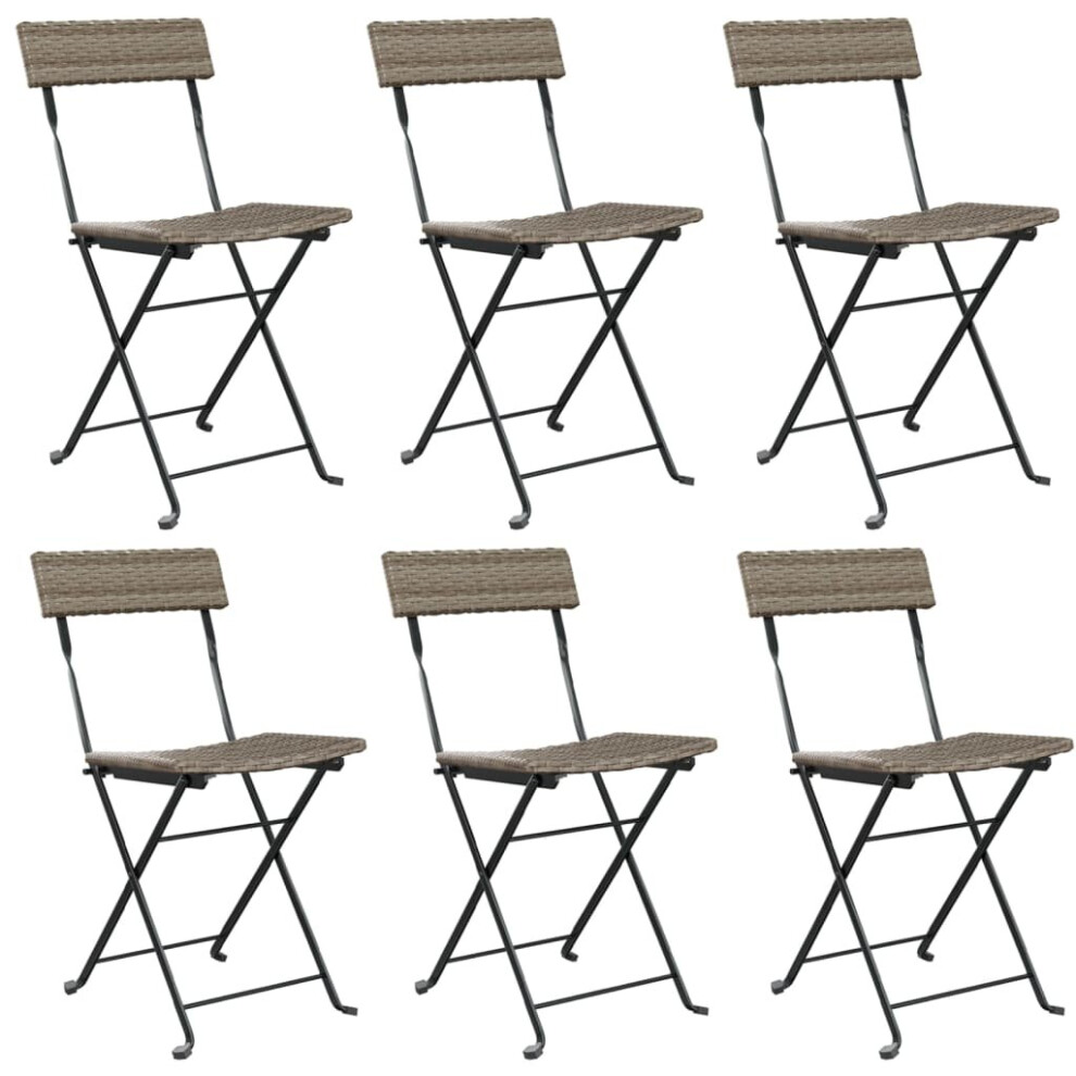 (grey, 6 pcs) vidaXL Folding Bistro Chairs Poly Rattan and Steel Patio Outdoor Dining Chair