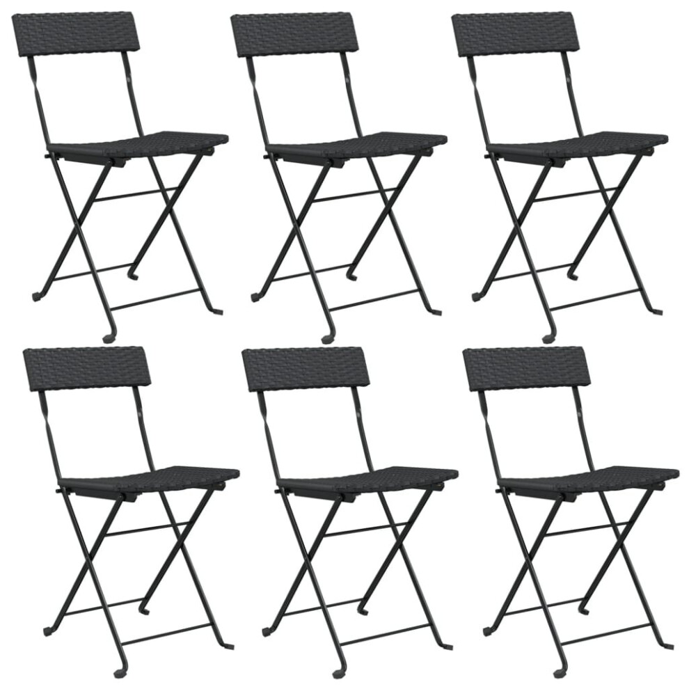 (black, 6 pcs) vidaXL Folding Bistro Chairs Poly Rattan and Steel Patio Outdoor Dining Chair