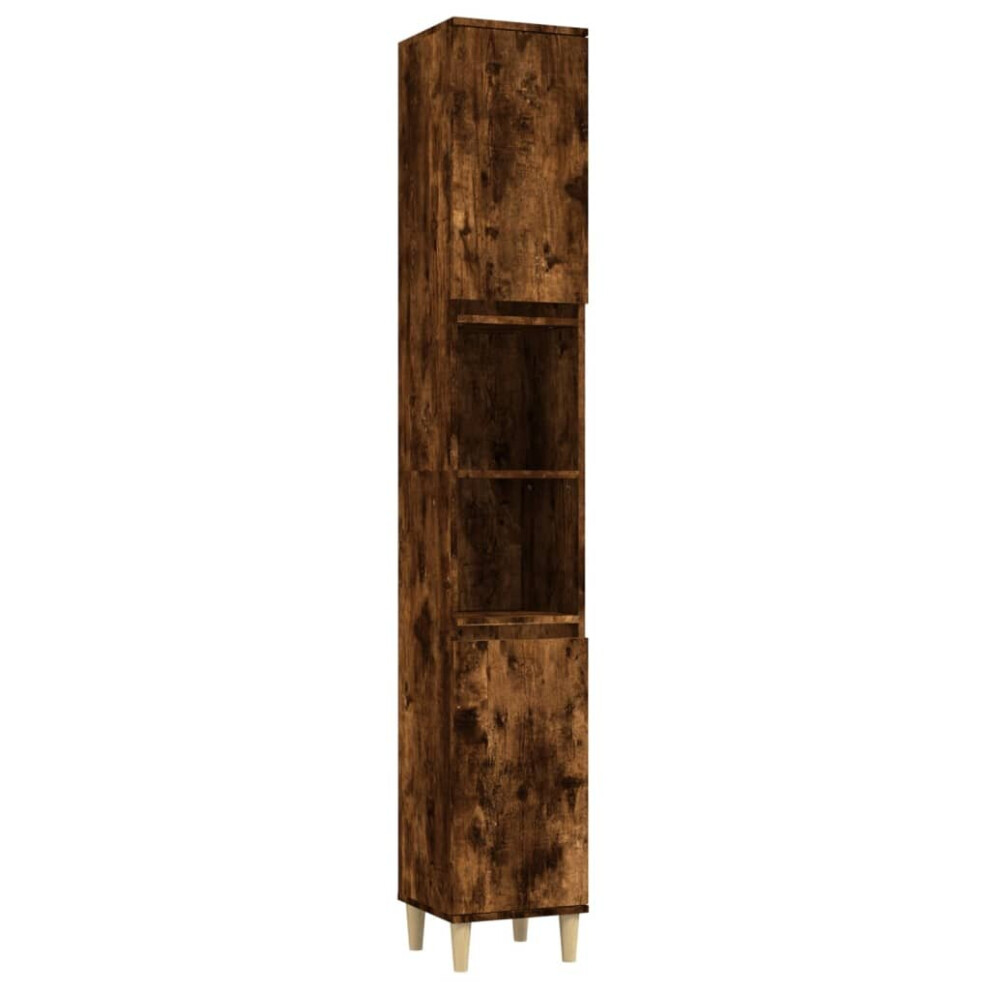 Vidaxl (Smoked Oak) Bathroom Cabinet Cupboard Tallboy Unit Storage Cabinet Engineered Wood Brown