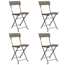 (grey, 4 pcs) vidaXL Folding Bistro Chairs Poly Rattan and Steel Patio Outdoor Dining Chair