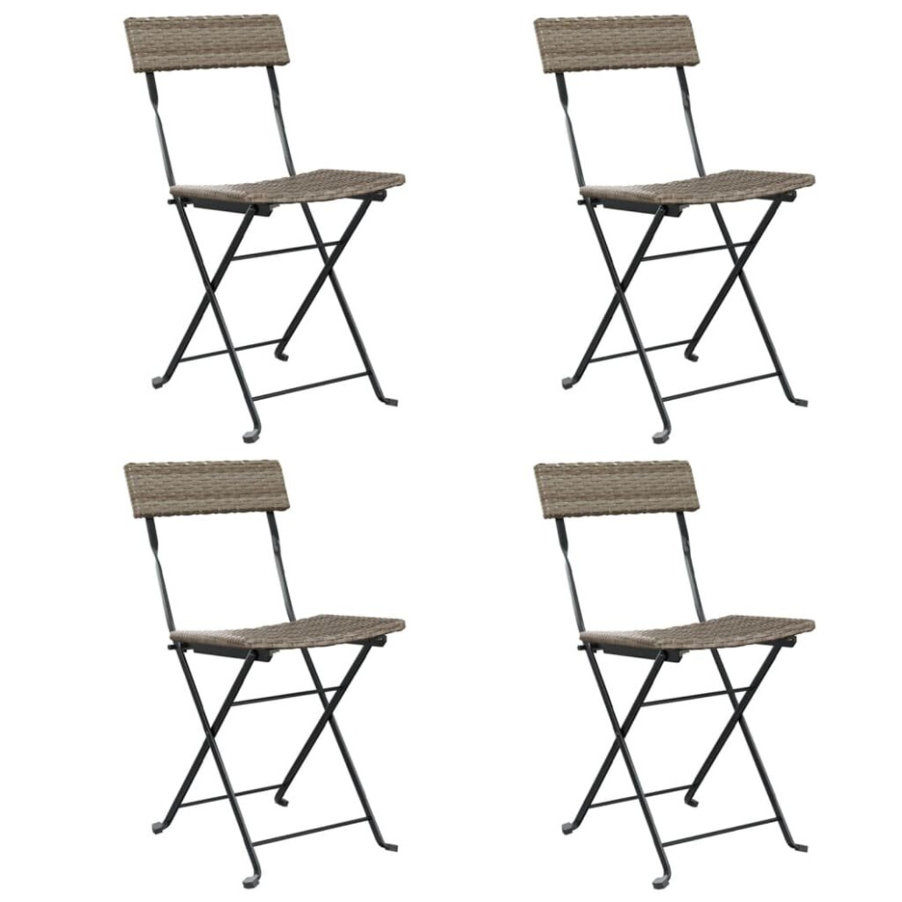 Vidaxl (Grey, 4 Pcs) Folding Bistro Chairs Poly Rattan And Steel Patio Outdoor Dining Chair