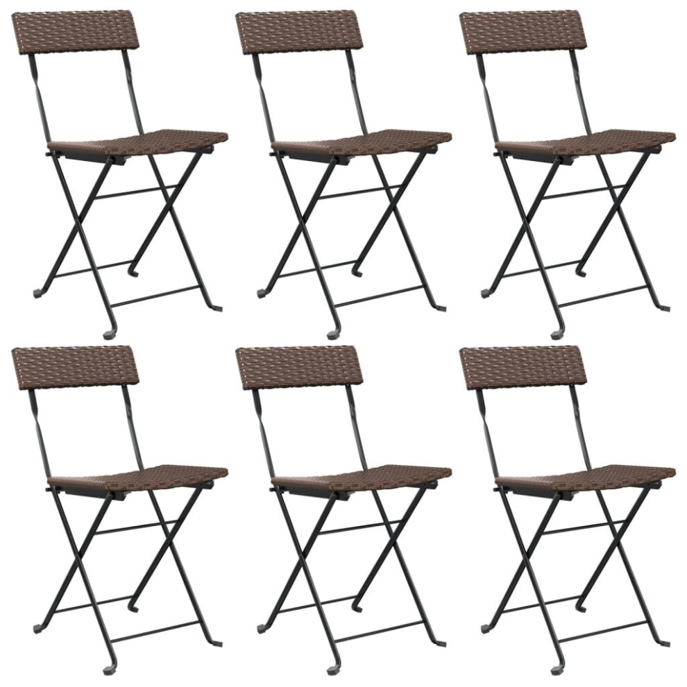 Vidaxl (Brown, 6 Pcs) Folding Bistro Chairs Poly Rattan And Steel Patio Outdoor Dining Chair