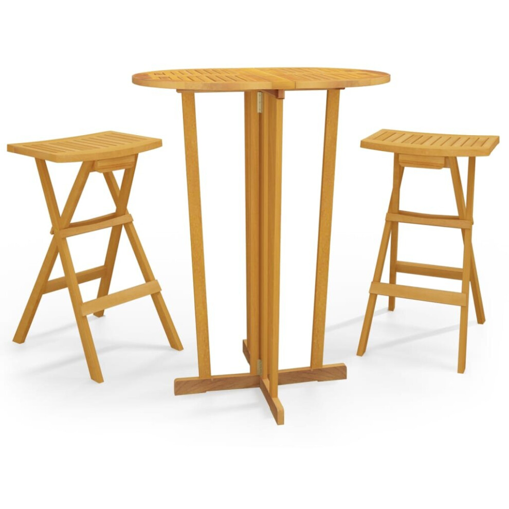 (3 piece) vidaXL Folding Bar Set Wooden Bar Table and Stool Foldable Solid Wood Teak