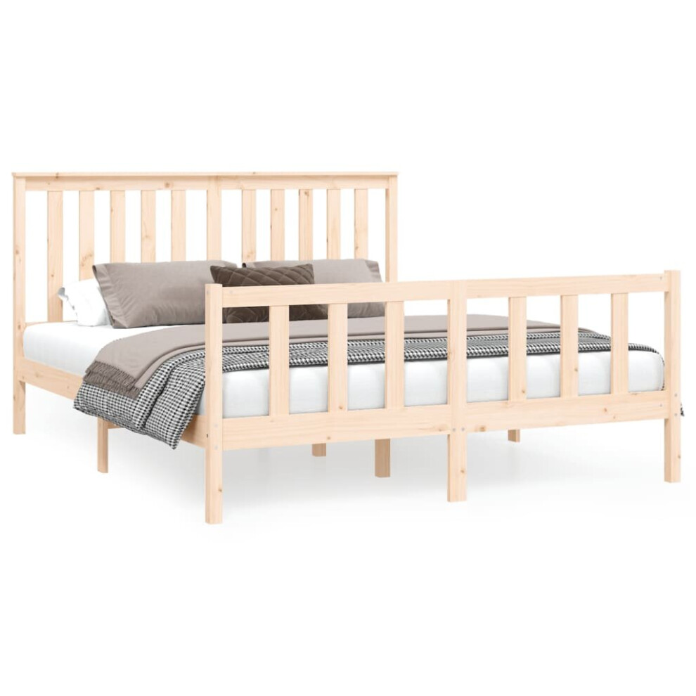 (brown, 150 x 200 cm) vidaXL Bed Frame Platform Bed Wooden Bedstead with Headboard Solid Wood Pine