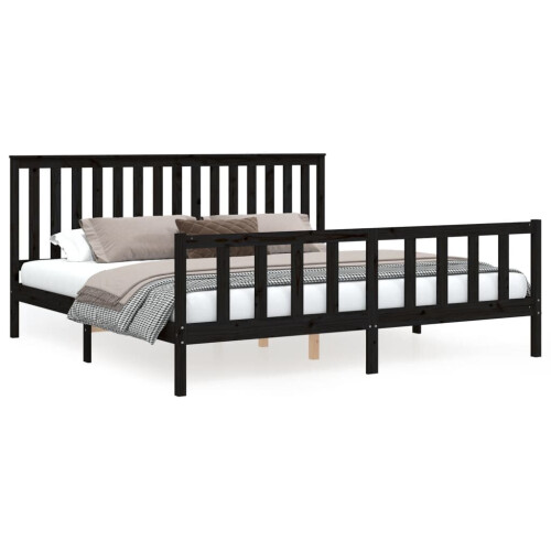 VidaXL (black, 200 x 200 cm) vidaXL Bed Frame Platform Bed Wooden Bedstead with Headboard Solid Wood Pine 1