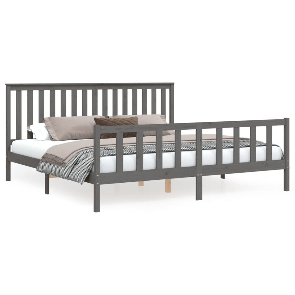 (grey, 200 x 200 cm) vidaXL Bed Frame Platform Bed Wooden Bedstead with Headboard Solid Wood Pine