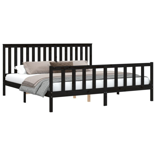 VidaXL (black, 200 x 200 cm) vidaXL Bed Frame Platform Bed Wooden Bedstead with Headboard Solid Wood Pine 2