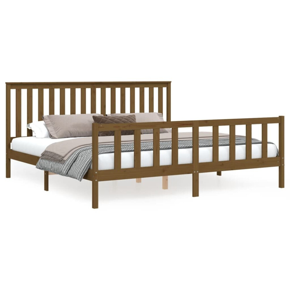 (honey brown, 200 x 200 cm) vidaXL Bed Frame Platform Bed Wooden Bedstead with Headboard Solid Wood Pine