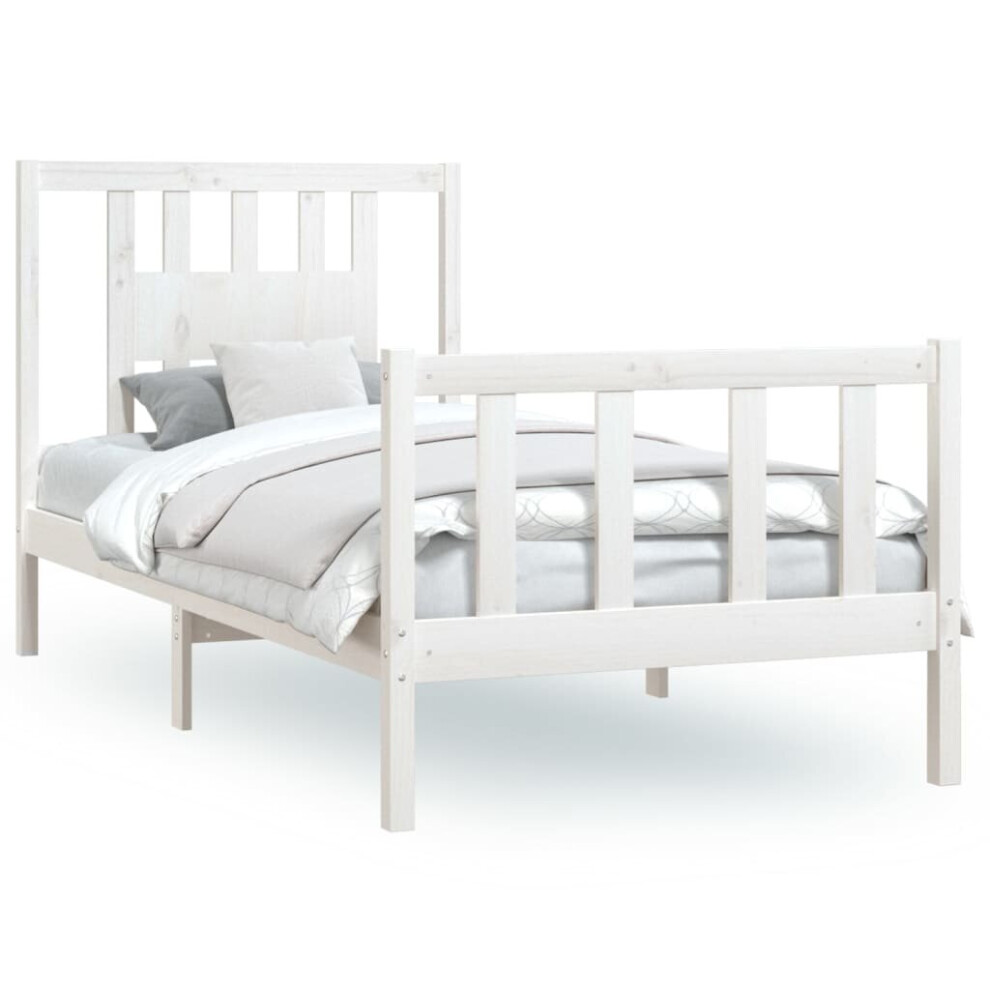 (white, 90 x 200 cm) vidaXL Bed Frame with Headboard Solid Wood Pine Bed Base Mattress Foundation