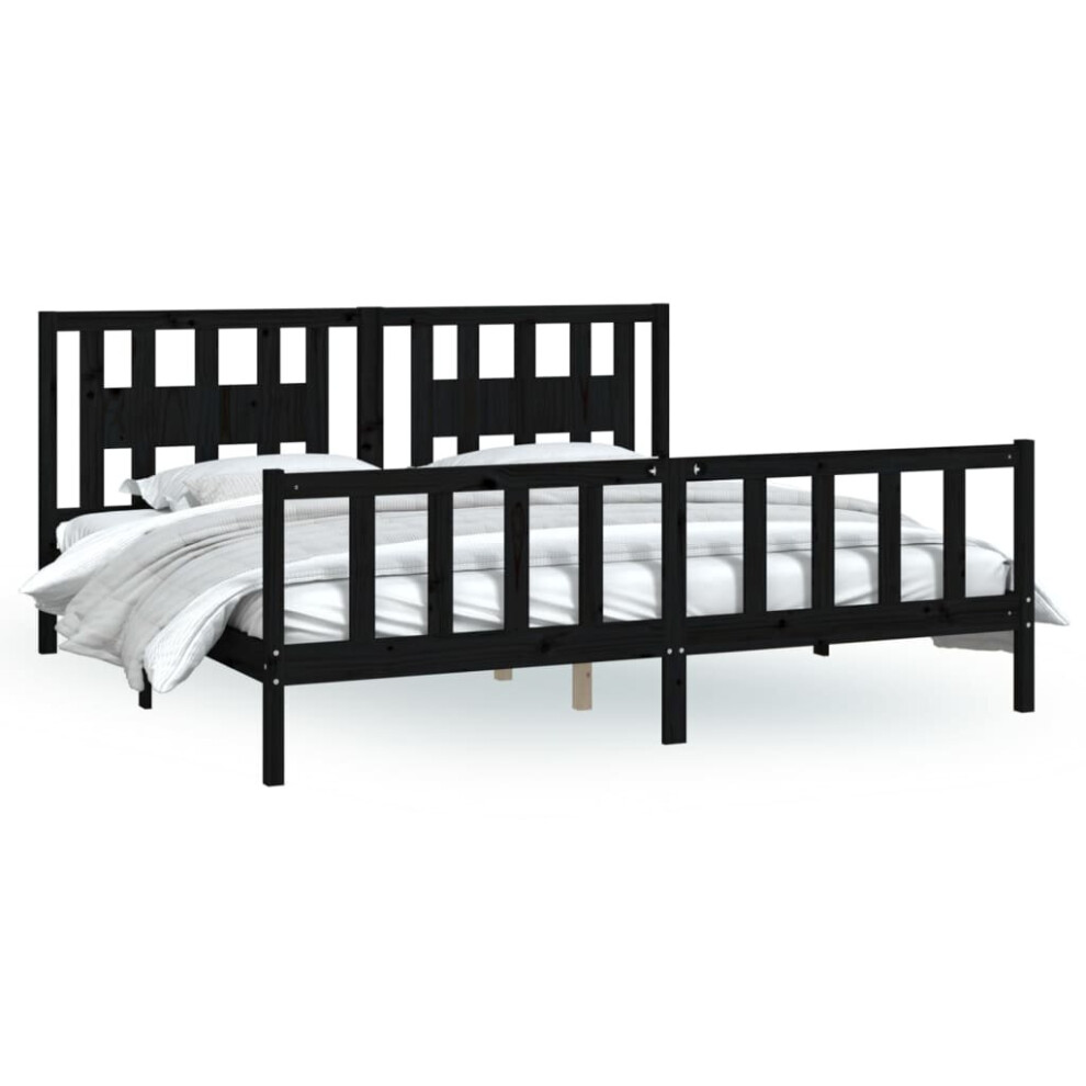 Vidaxl (Black, 200 X 200 Cm) Bed Frame With Headboard Solid Wood Pine Bed Base Mattress Foundation