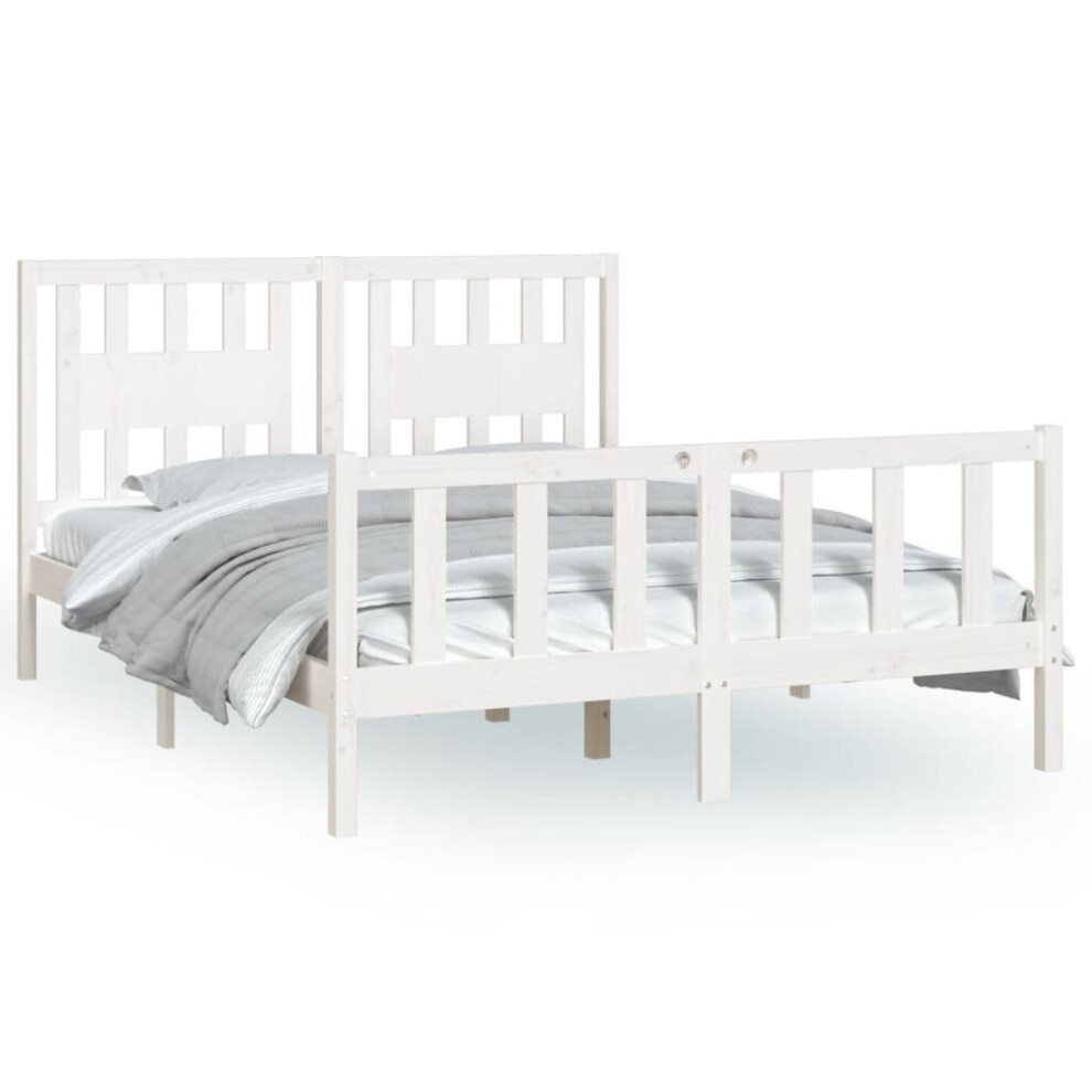 New Vidaxl (, 140 X 200 Cm) Bed Frame With Headboard Solid Wood Pine Bed Base Mattress Foundation White