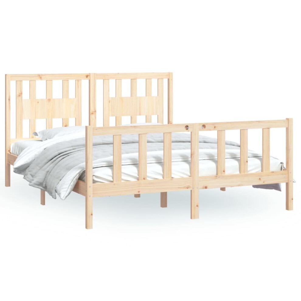 Vidaxl (Brown, 160 X 200 Cm) Bed Frame With Headboard Solid Wood Pine Bed Base Mattress Foundation