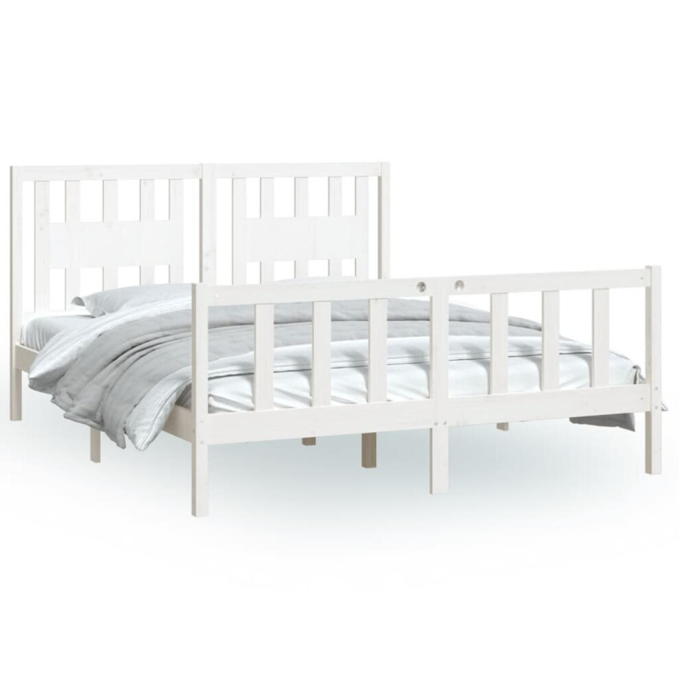 (white, 160 x 200 cm) vidaXL Bed Frame with Headboard Solid Wood Pine Bed Base Mattress Foundation