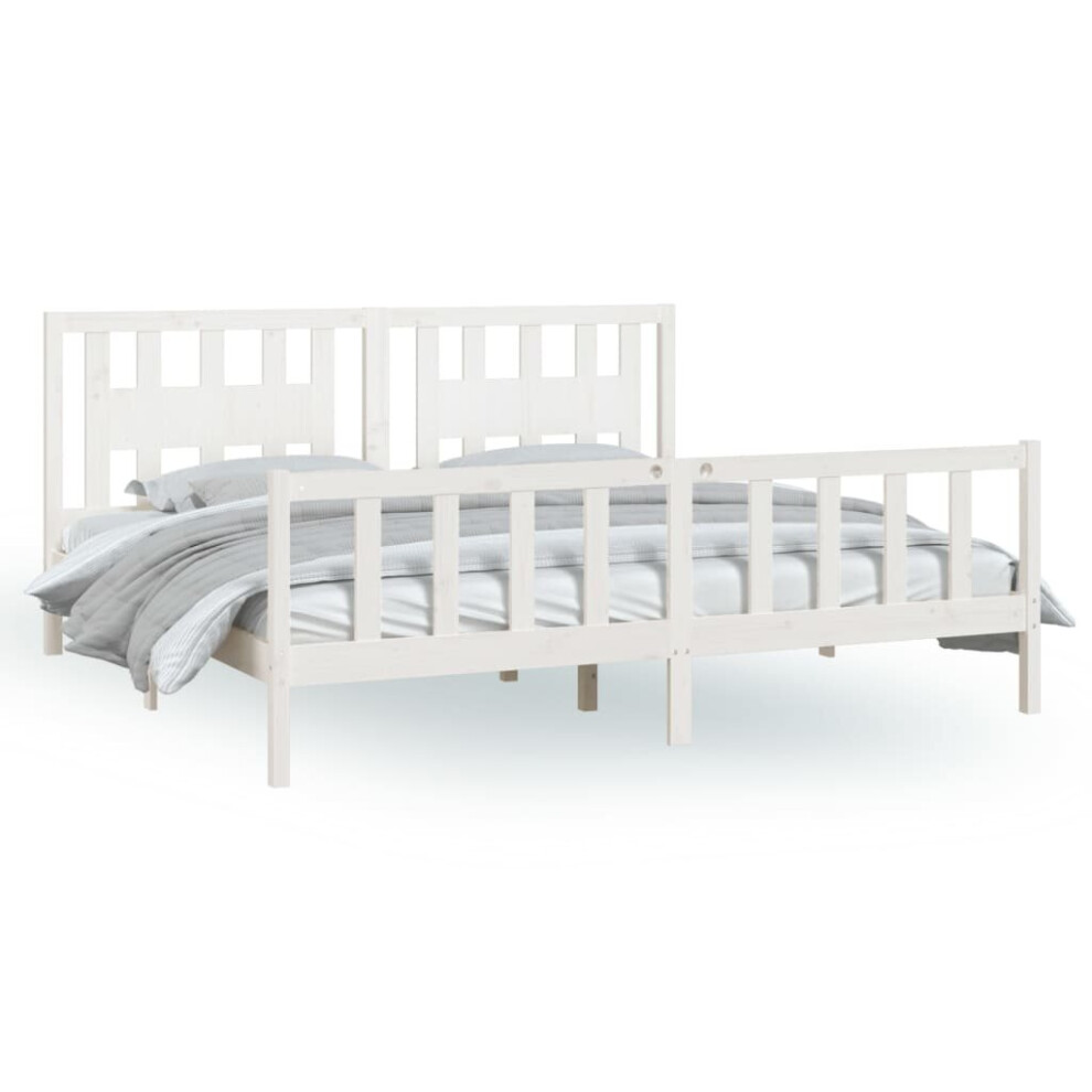 (white, 200 X 200 cm) vidaXL Bed Frame With Headboard Solid Wood Pine Bed Base Mattress Foundation