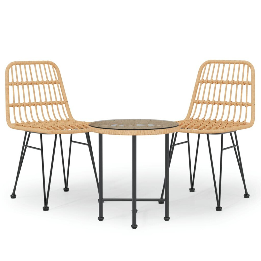 Vidaxl (Brown) Garden Dining Set 3 Piece Poly Rattan Dining Table Chair Black/Brown