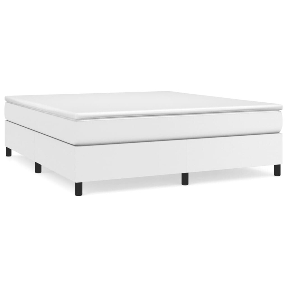 Vidaxl (White, 35 Cm/ 6Ft Super King Size) Box Spring Bed Frame Bedroom Upholstered Bed Bedstead Faux Leather