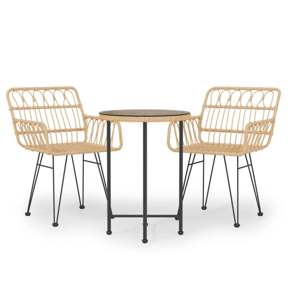 Vidaxl (Brown) Garden Dining Set 3 Piece Poly Rattan Dining Table Chair Black/Brown