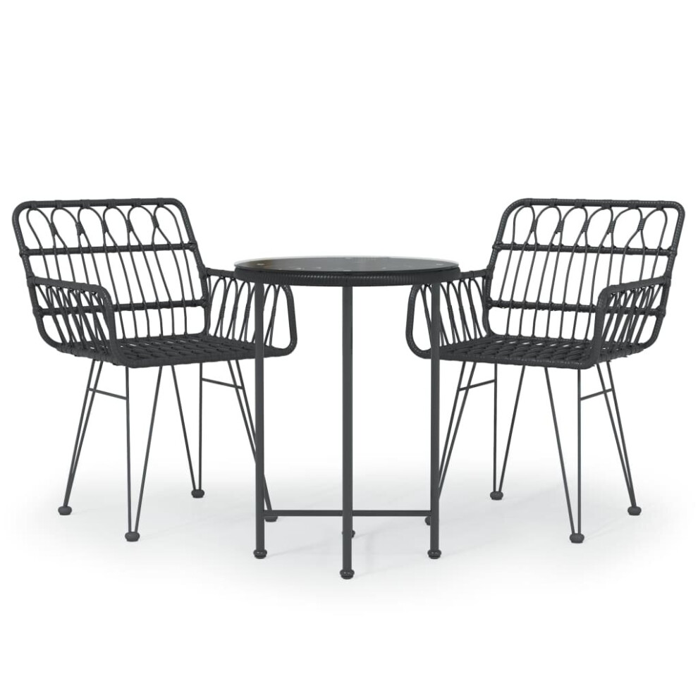 Vidaxl (Black) Garden Dining Set 3 Piece Poly Rattan Dining Table Chair Black/Brown