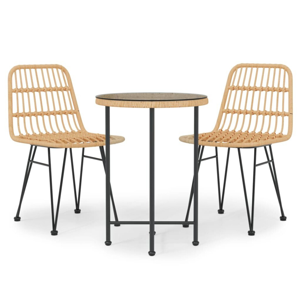Vidaxl (Brown) Garden Dining Set 3 Piece Poly Rattan Dining Table Chair Black/Brown