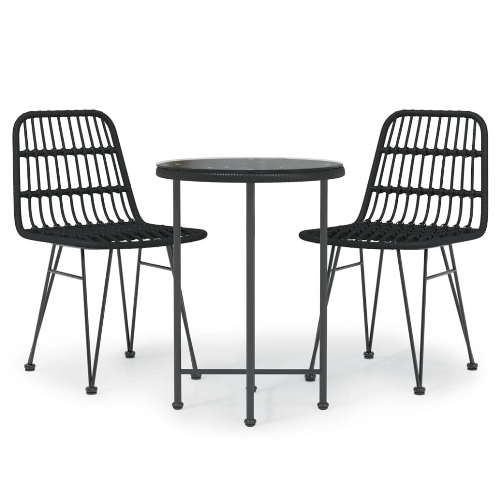 Vidaxl (Black) Garden Dining Set 3 Piece Poly Rattan Dining Table Chair Black/Brown