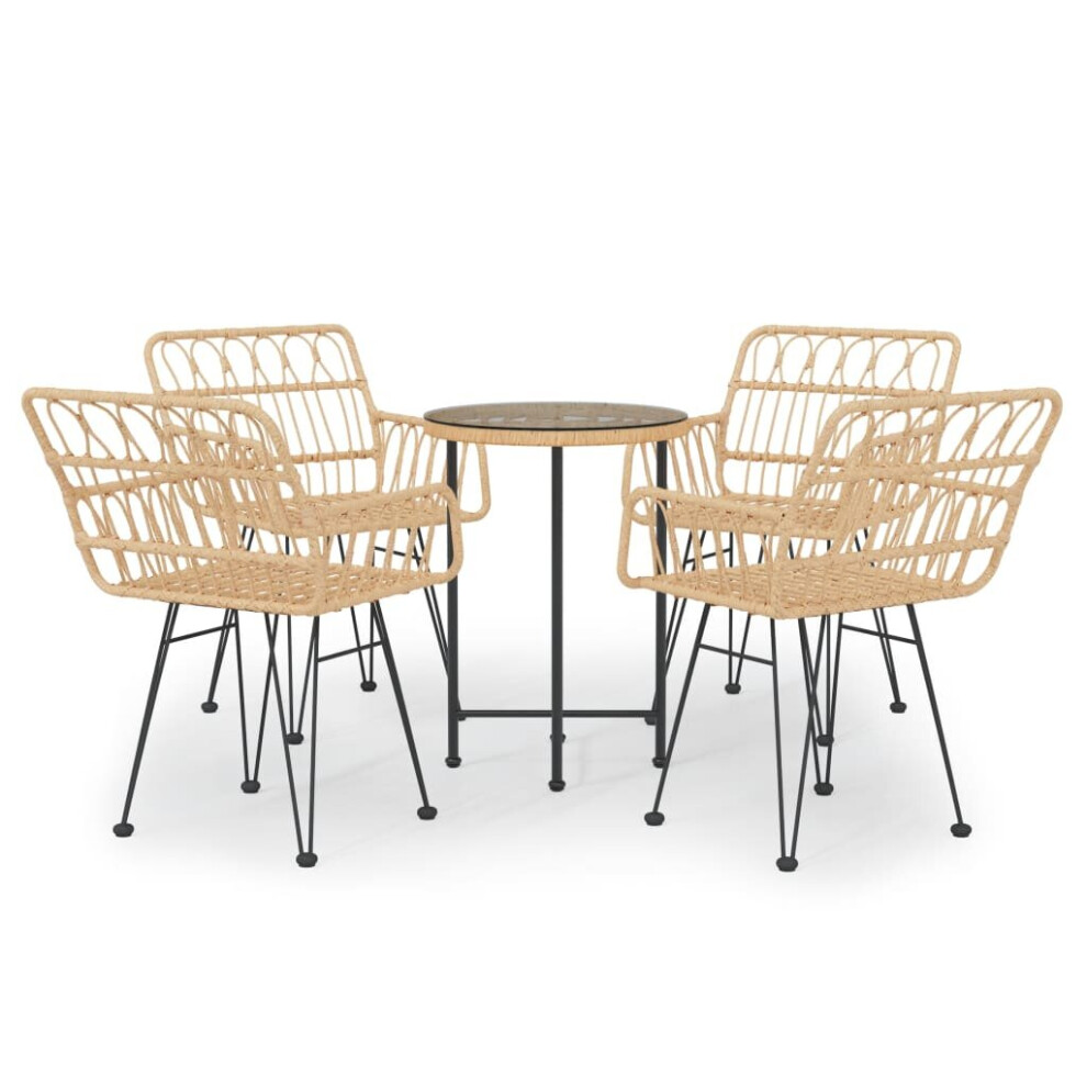 Vidaxl (Brown) Garden Dining Set 5 Piece Poly Rattan Dining Table Chair Black/Brown