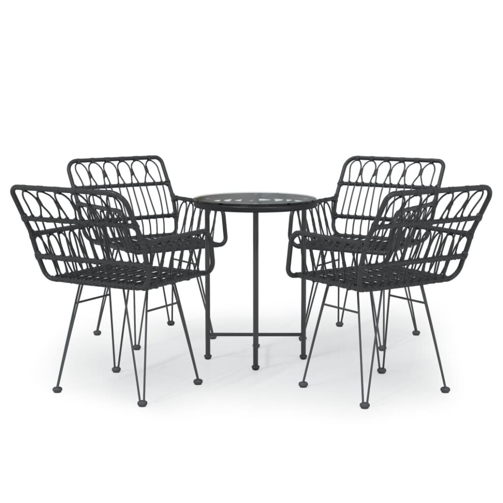 (black) vidaXL Garden Dining Set 5 Piece Poly Rattan Dining Table Chair Black/Brown