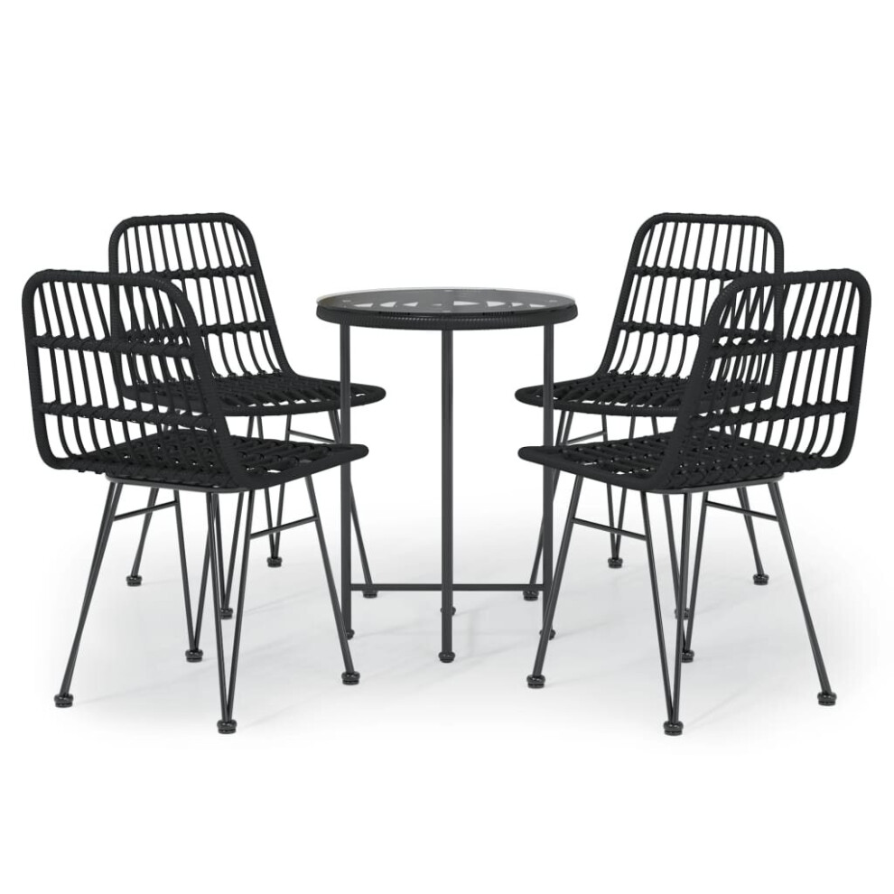 Vidaxl (Black) Garden Dining Set 5 Piece Poly Rattan Dining Table Chair Black/Brown