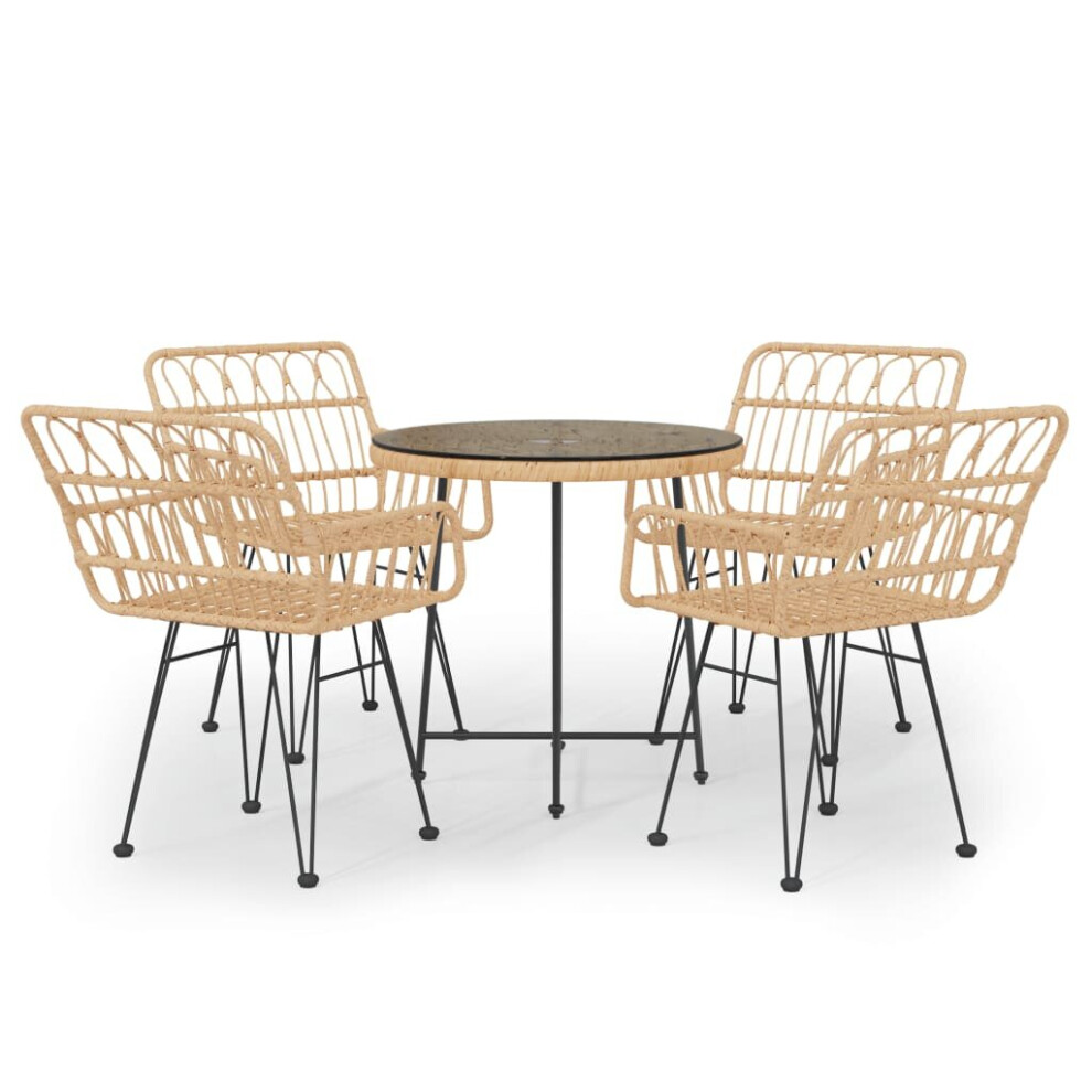 Vidaxl (Brown) Garden Dining Set 5 Piece Poly Rattan Dining Table Chair Black/Brown