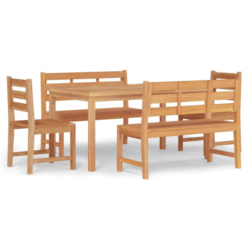Vidaxl (150 Cm Table Length, 2X Bench + 2X Chair + Table) Solid Wood Teak Garden Dining Set Dining Table Chair Multi Sizes/Models