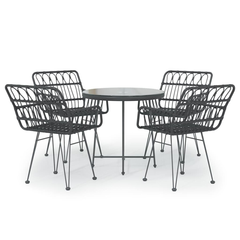 Vidaxl (Black) Garden Dining Set 5 Piece Poly Rattan Dining Table Chair Black/Brown
