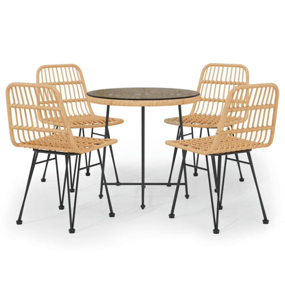 Vidaxl (Brown) Garden Dining Set 5 Piece Poly Rattan Dining Table Chair Black/Brown