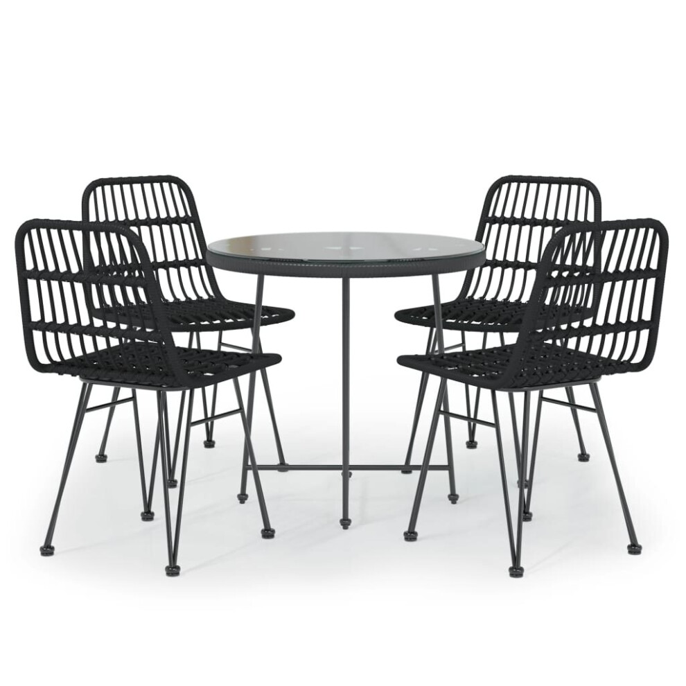 Vidaxl (Black) Garden Dining Set 5 Piece Poly Rattan Dining Table Chair Black/Brown