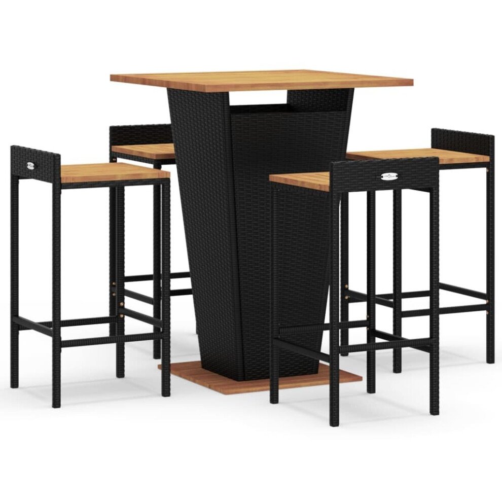 (black, 5 piece) vidaXL Garden Bar Set Bar Table and Chair Poly Rattan and Solid Wood Acacia