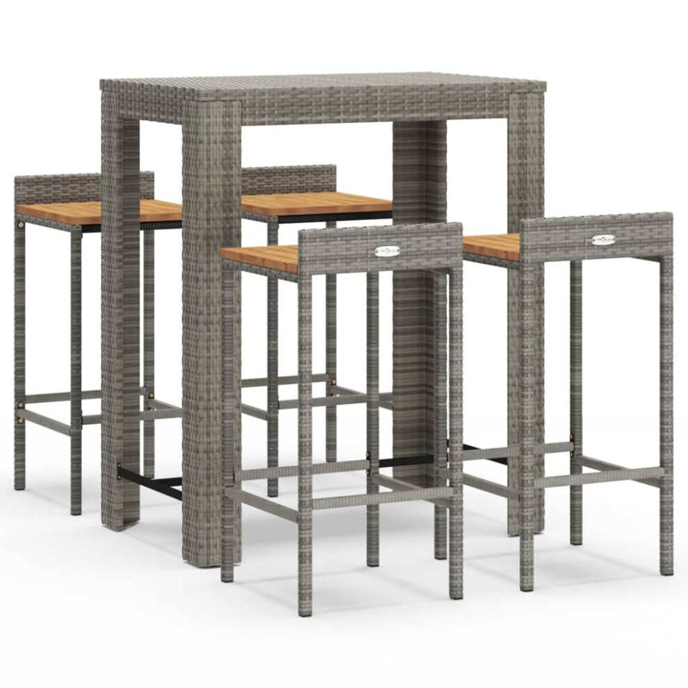 (grey, 5 piece) vidaXL Garden Bar Set Bar Table and Chair Poly Rattan and Solid Wood Acacia