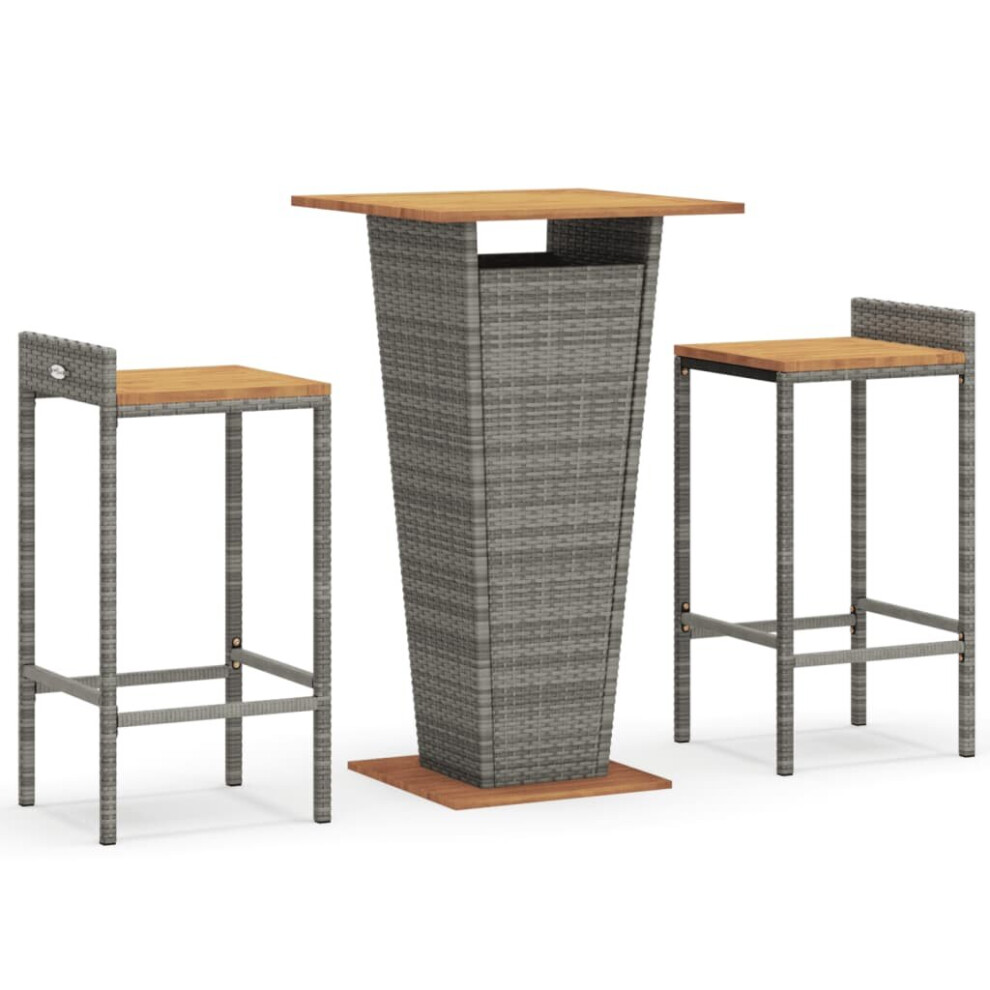 (grey, 3 piece) vidaXL Garden Bar Set Bar Table and Chair Poly Rattan and Solid Wood Acacia