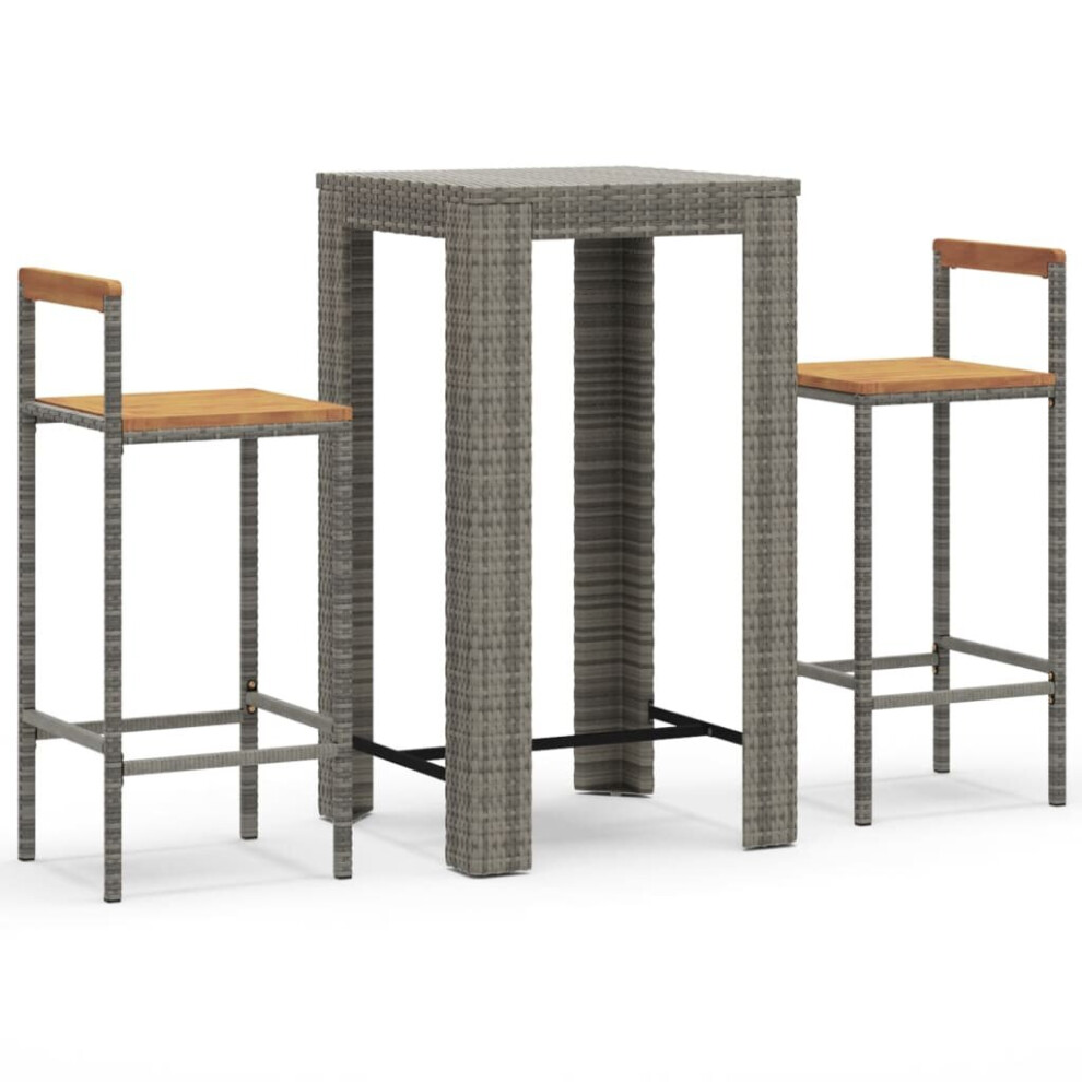 (grey, 3 piece) vidaXL Garden Bar Set Bar Table and Chair Poly Rattan and Solid Wood Acacia