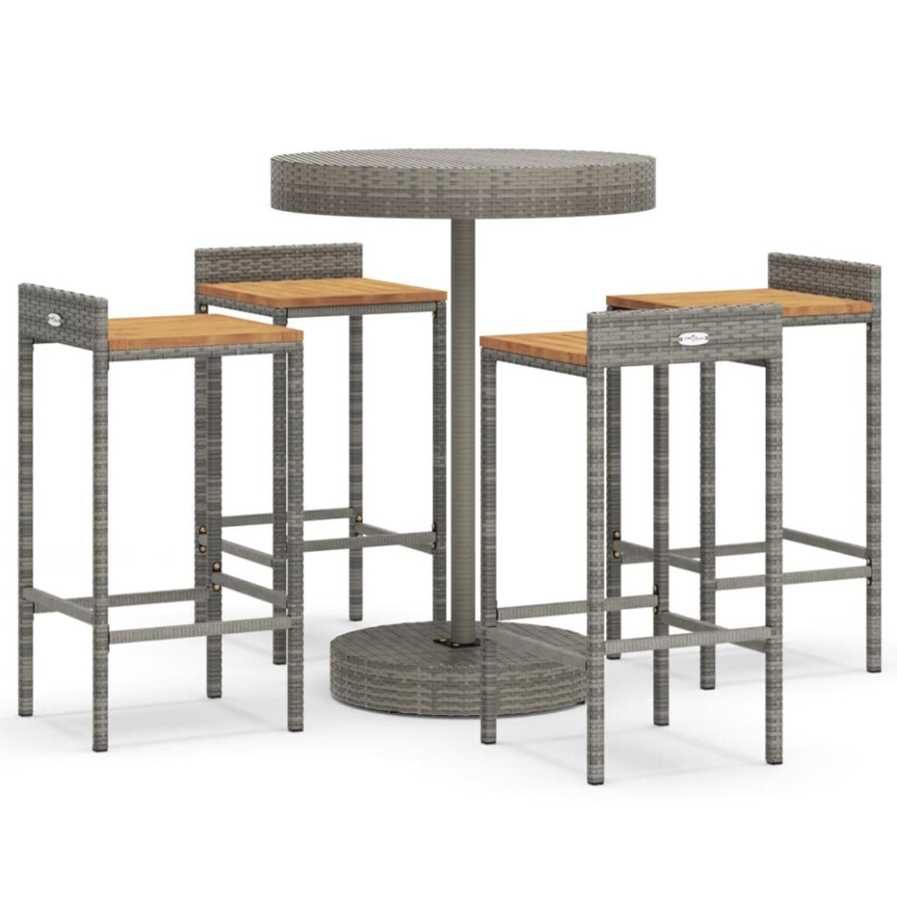 (grey, 5 piece) vidaXL Garden Bar Set Bar Table and Chair Poly Rattan and Solid Wood Acacia