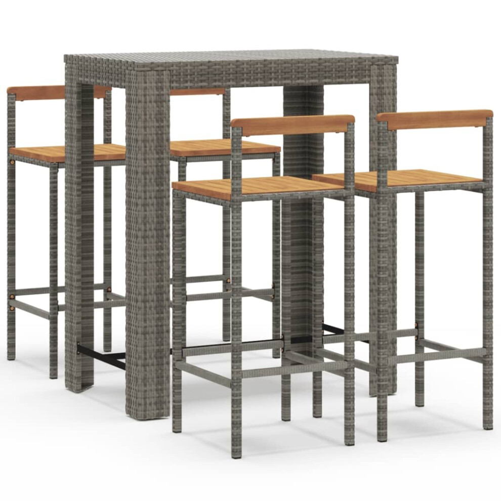 Vidaxl (Grey, 5 Piece) Garden Bar Set Bar Table And Chair Poly Rattan And Solid Wood Acacia