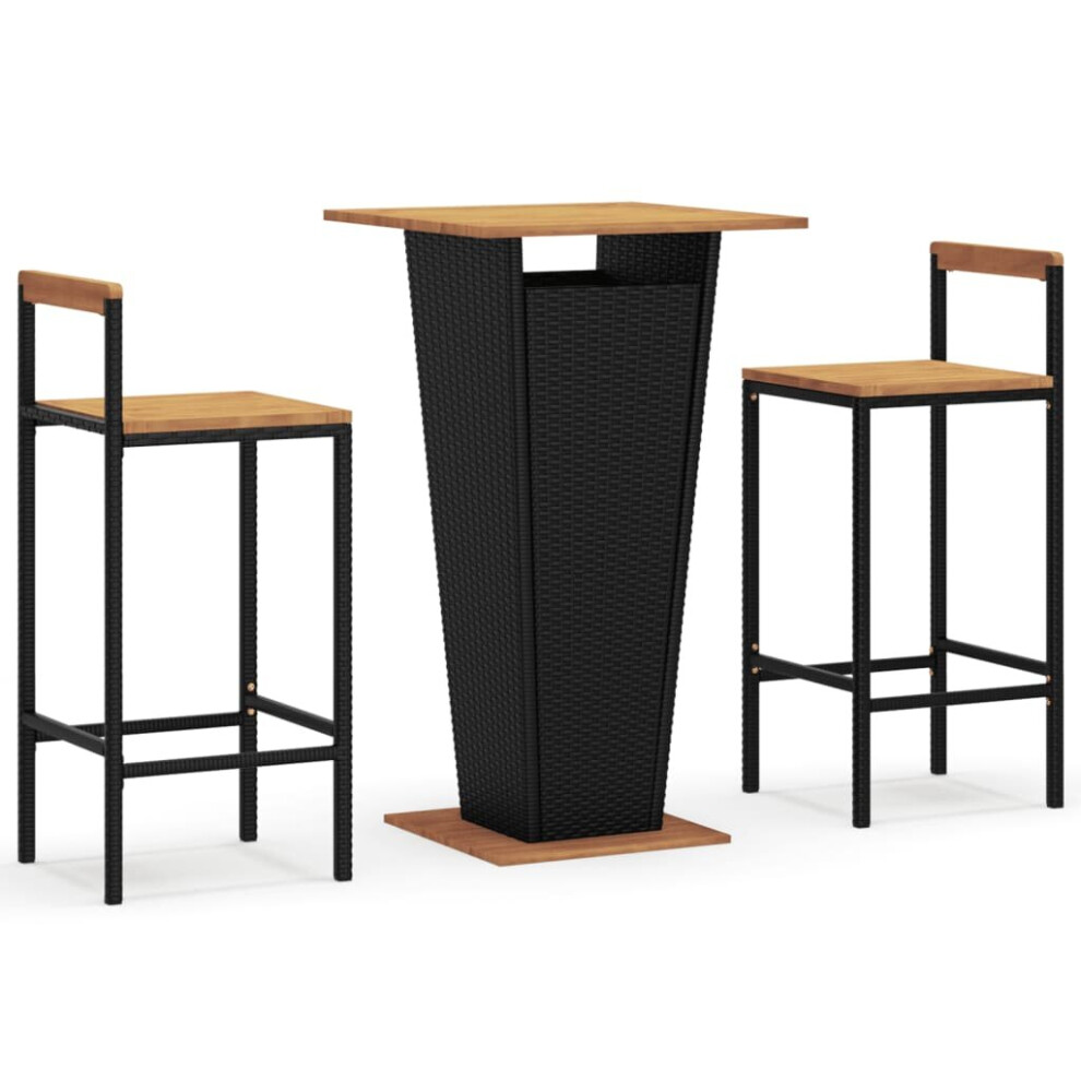 (black, 3 piece) vidaXL Garden Bar Set Bar Table and Chair Poly Rattan and Solid Wood Acacia