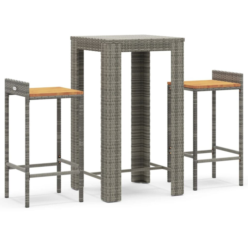 (grey, 3 piece) vidaXL Garden Bar Set Bar Table and Chair Poly Rattan and Solid Wood Acacia