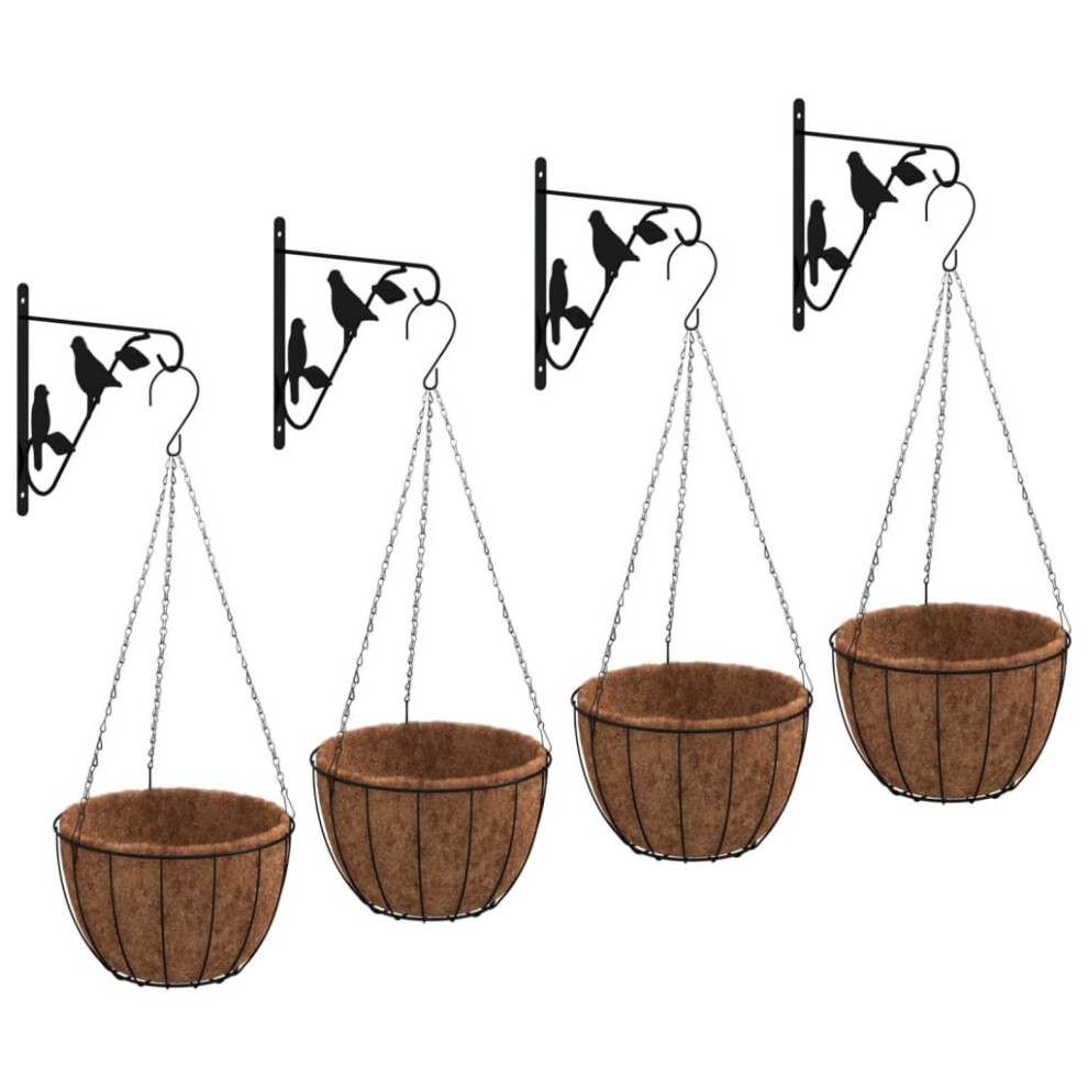 (40 x 63 cm) vidaXL Hanging Basket Brackets Plant Hanger with Planters 4 pcs Black Steel