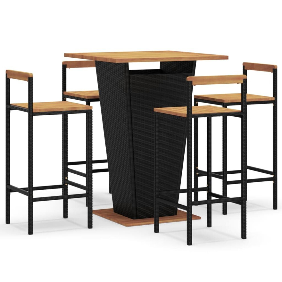 Vidaxl (Black, 5 Piece) Garden Bar Set Bar Table And Chair Poly Rattan And Solid Wood Acacia