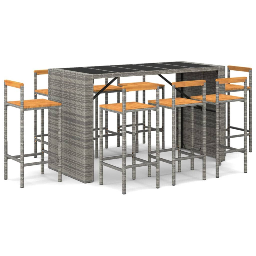 (grey, 7 piece) vidaXL Garden Bar Set Bar Table and Chair Poly Rattan and Solid Wood Acacia