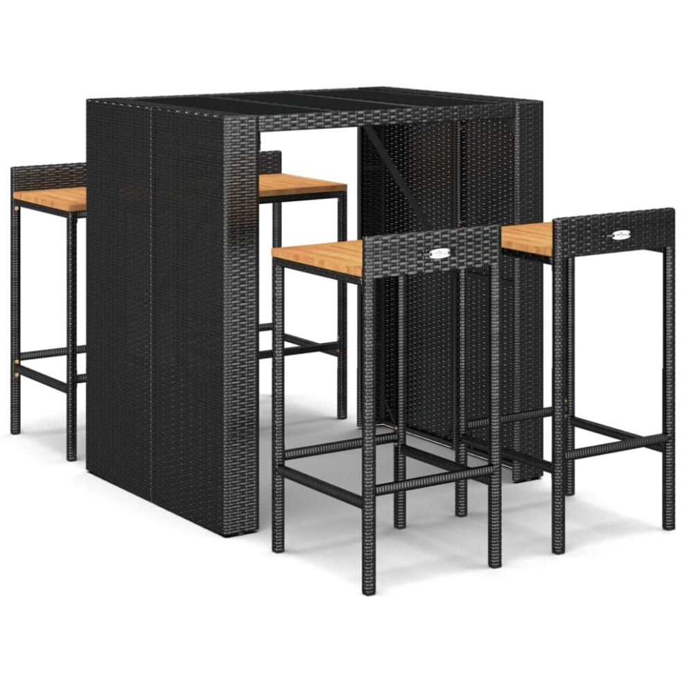 (black, 5 piece) vidaXL Garden Bar Set Bar Table and Chair Poly Rattan and Solid Wood Acacia