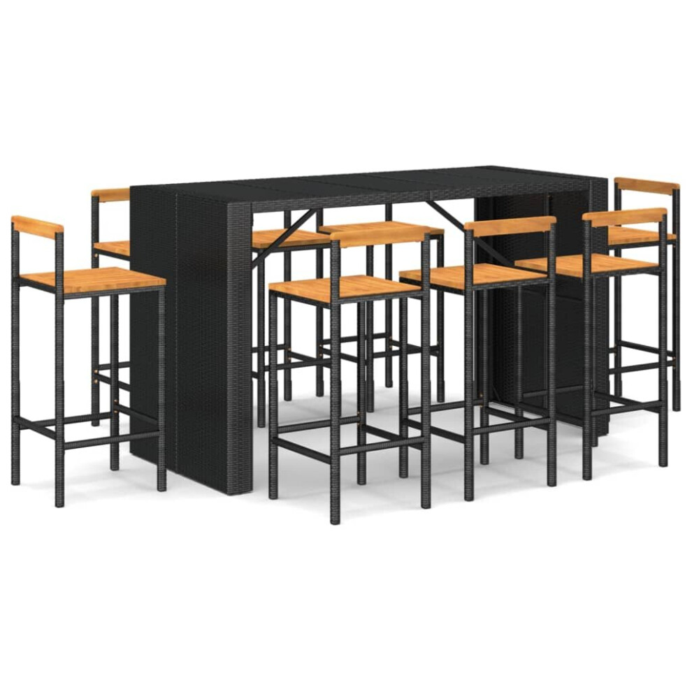 Vidaxl (Black, 9 Piece) Garden Bar Set Bar Table And Chair Poly Rattan And Solid Wood Acacia