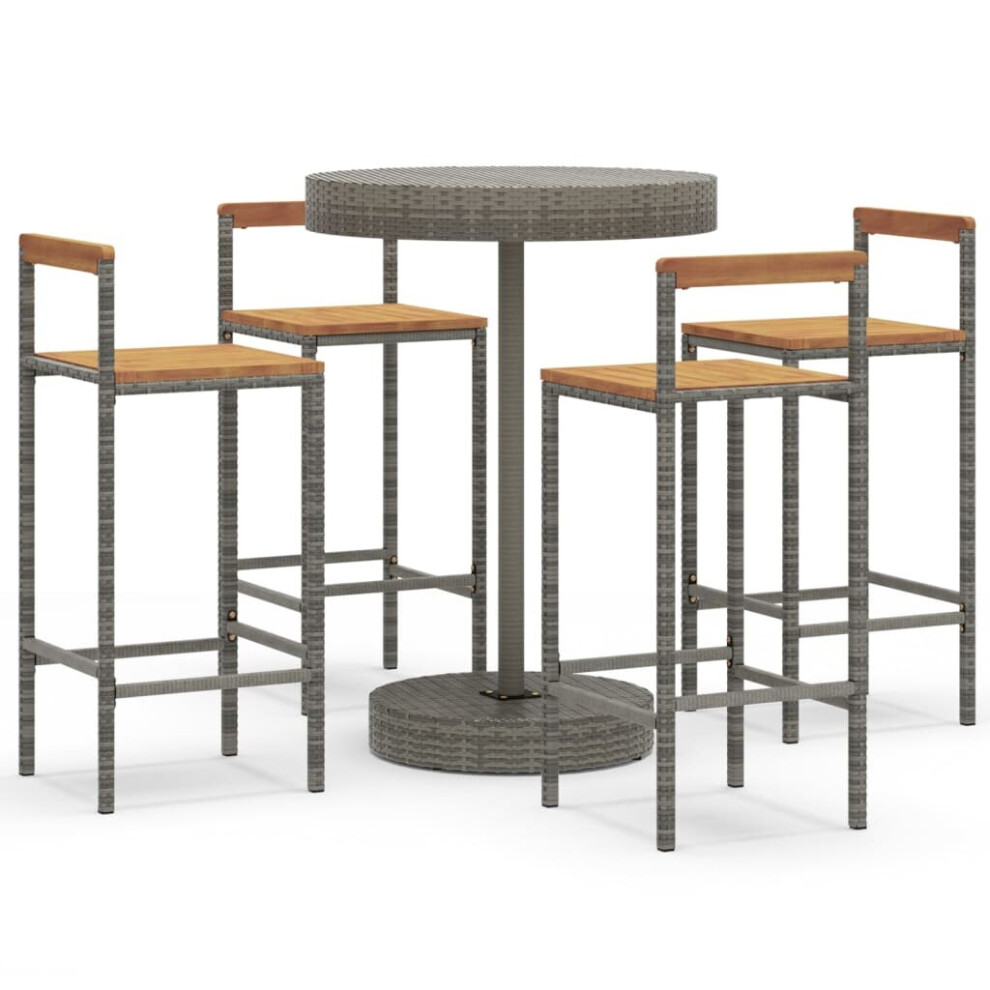 (grey, 5 piece) vidaXL Garden Bar Set Bar Table and Chair Poly Rattan and Solid Wood Acacia