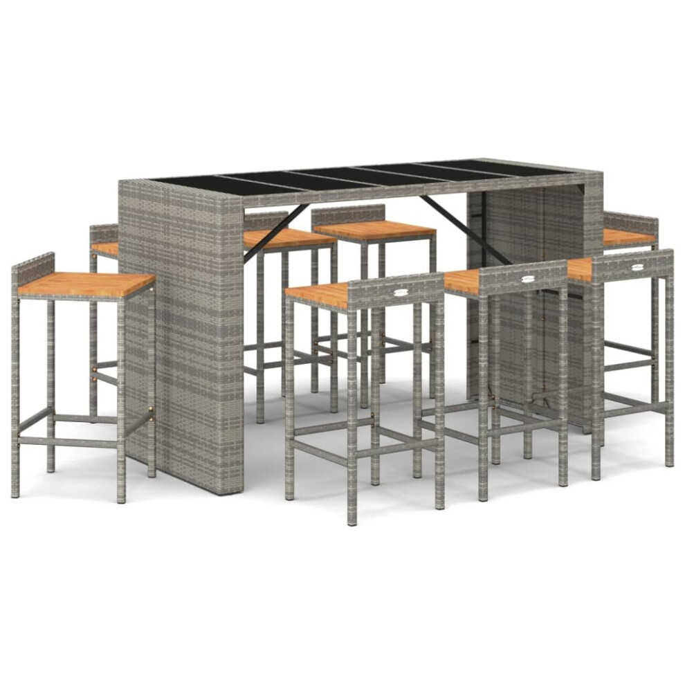 (grey, 9 piece) vidaXL Garden Bar Set Bar Table and Chair Poly Rattan and Solid Wood Acacia