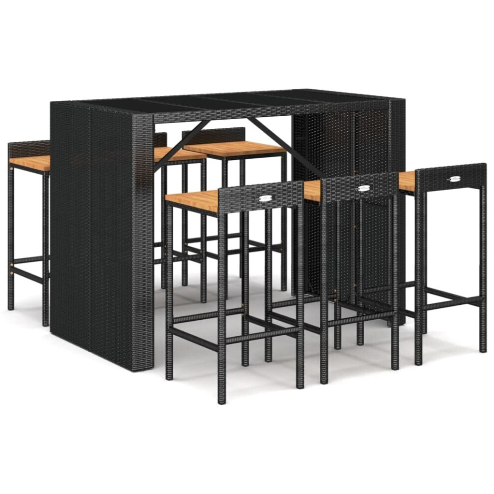 Vidaxl (Black, 7 Piece) Garden Bar Set Bar Table And Chair Poly Rattan And Solid Wood Acacia