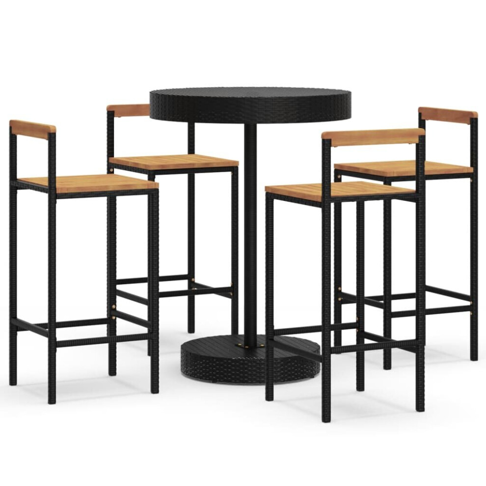 (black, 5 piece) vidaXL Garden Bar Set Bar Table and Chair Poly Rattan and Solid Wood Acacia